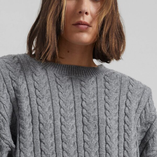 The Frankie Shop Karmoy Cable Knit Padded Sweater - Grey - Oversized Minimalist Knitwear in Grey - Shop at Coveti