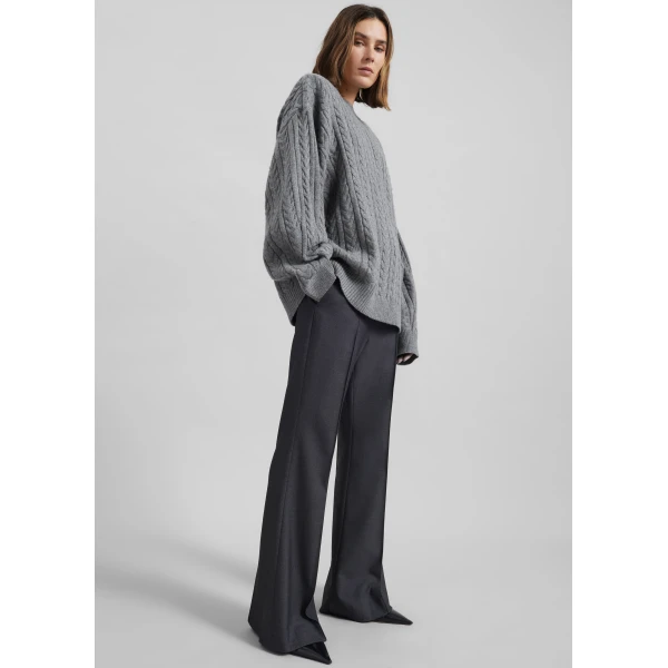 The Frankie Shop Karmoy Cable Knit Padded Sweater – Grey, view 7