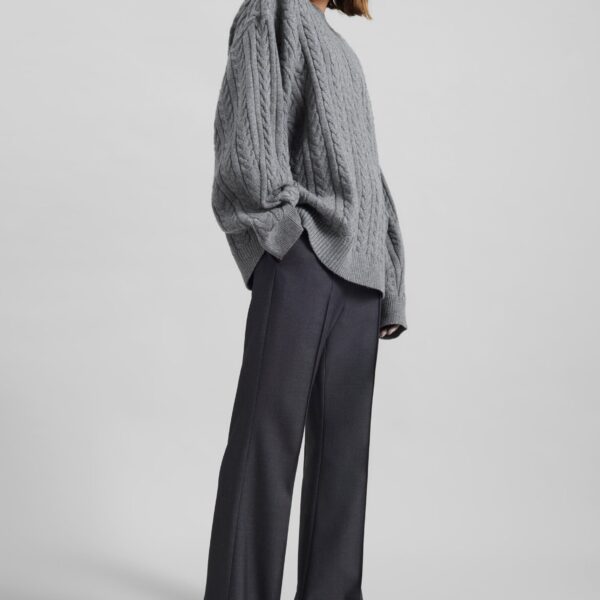 The Frankie Shop Karmoy Cable Knit Padded Sweater - Grey - Oversized Minimalist Knitwear in Grey - Shop at Coveti