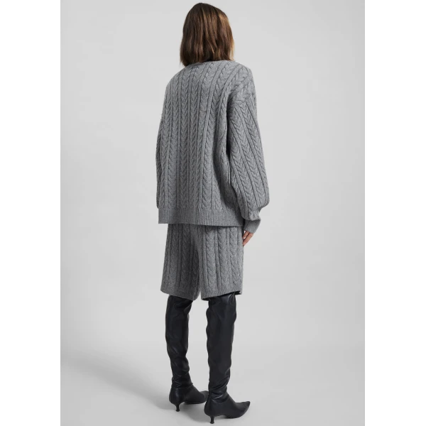 The Frankie Shop Karmoy Cable Knit Padded Sweater – Grey, view 9