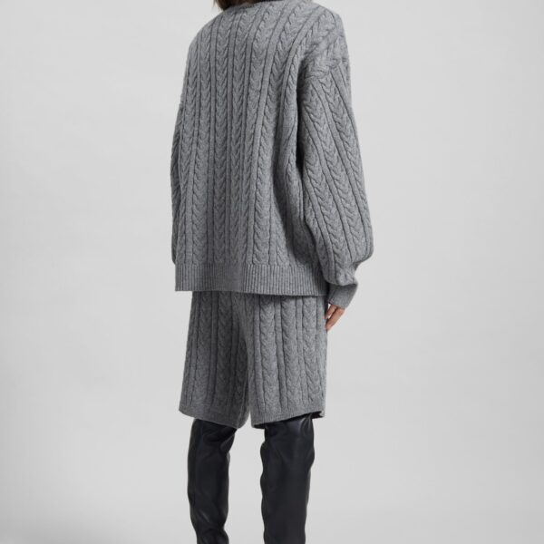 The Frankie Shop Karmoy Cable Knit Padded Sweater - Grey - Oversized Minimalist Knitwear in Grey - Shop at Coveti