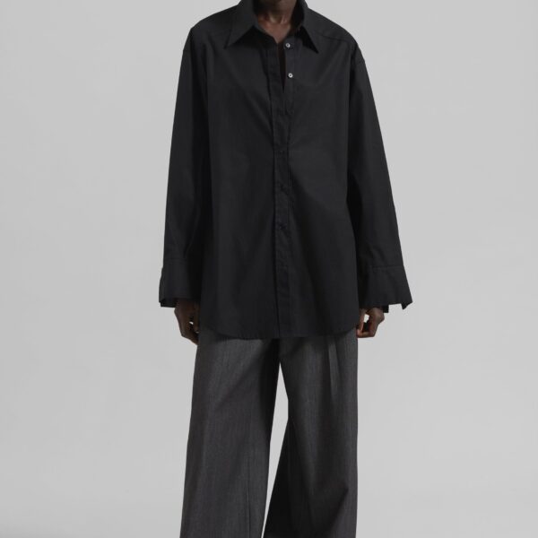 The Frankie Shop Kent Button Up Shirt - Black - Oversized Minimalist Tops in Black - Shop at Coveti