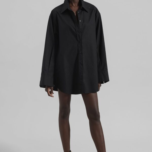 The Frankie Shop Kent Button Up Shirt - Black - Oversized Minimalist Tops in Black - Shop at Coveti