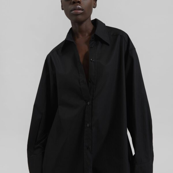 The Frankie Shop Kent Button Up Shirt - Black - Oversized Minimalist Tops in Black - Shop at Coveti