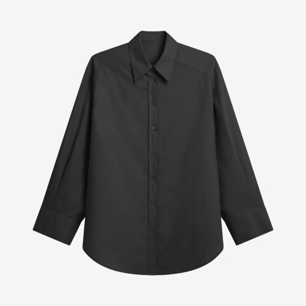 The Frankie Shop Kent Button Up Shirt - Black - Oversized Minimalist Tops in Black - Shop at Coveti