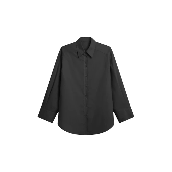 The Frankie Shop Kent Button Up Shirt - Black - Oversized Minimalist Tops in Black - Shop at Coveti