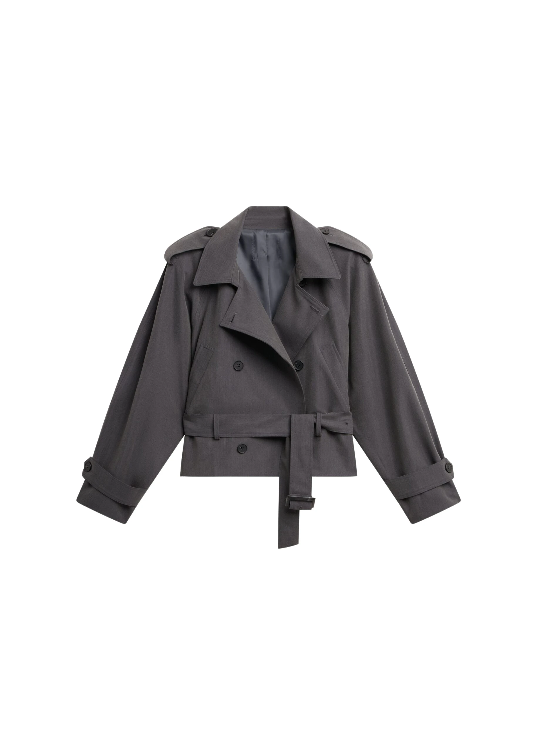 The Frankie Shop Kinsley Cropped Trench Jacket - Grey - Oversized Minimalist Jackets in Grey - Shop at Coveti