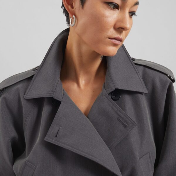 The Frankie Shop Kinsley Cropped Trench Jacket - Grey - Oversized Minimalist Jackets in Grey - Shop at Coveti