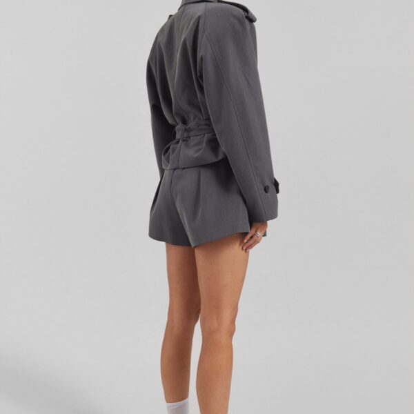 The Frankie Shop Kinsley Cropped Trench Jacket - Grey - Oversized Minimalist Jackets in Grey - Shop at Coveti