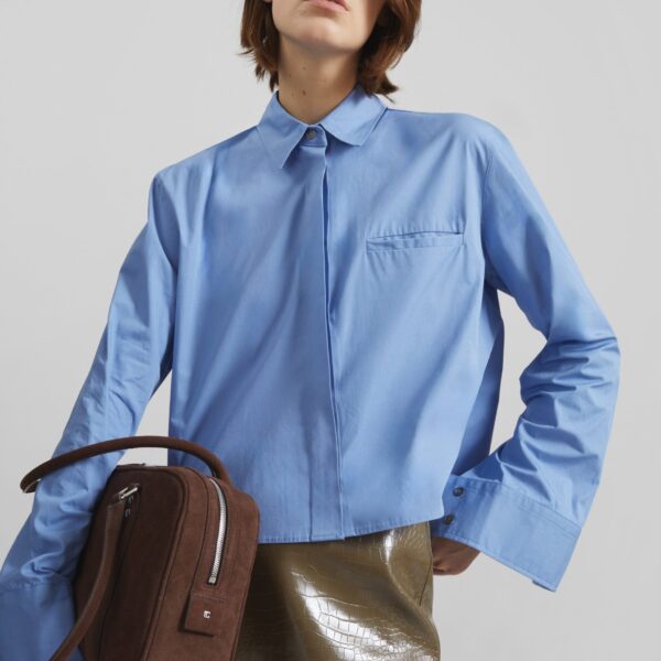 The Frankie Shop Kniva Cropped Shirt - Blue - Oversized Minimalist Tops in Blue - Shop at Coveti