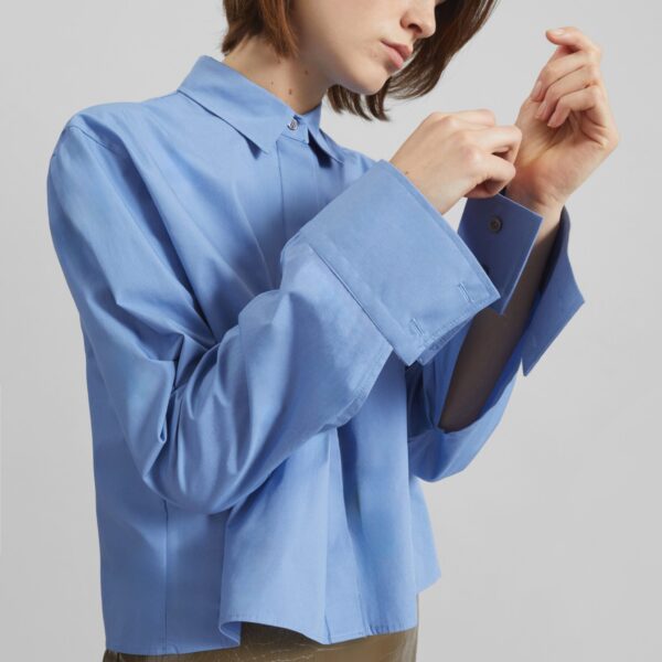 The Frankie Shop Kniva Cropped Shirt - Blue - Oversized Minimalist Tops in Blue - Shop at Coveti