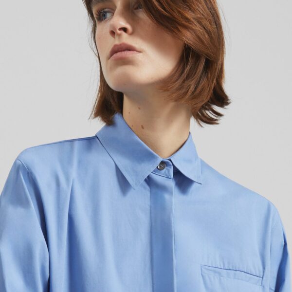 The Frankie Shop Kniva Cropped Shirt - Blue - Oversized Minimalist Tops in Blue - Shop at Coveti