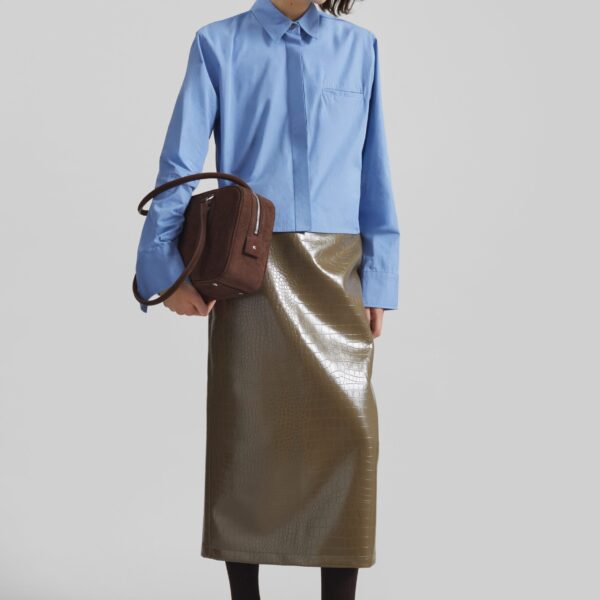 The Frankie Shop Kniva Cropped Shirt - Blue - Oversized Minimalist Tops in Blue - Shop at Coveti