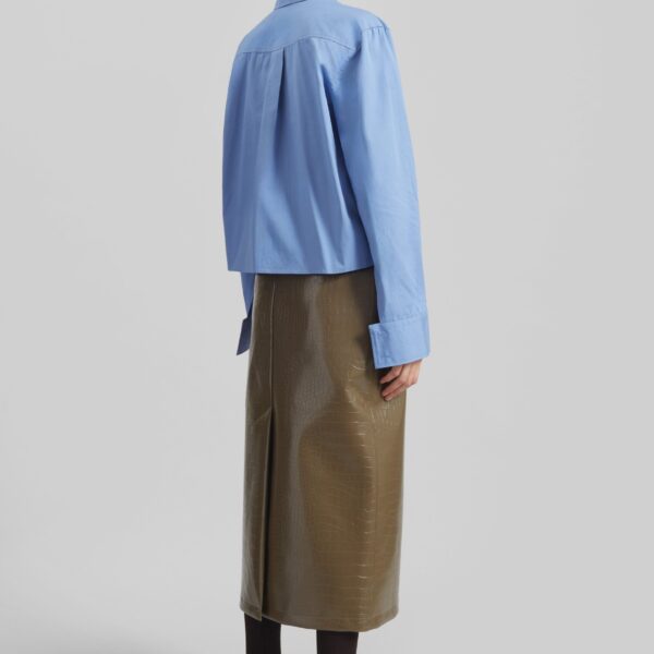 The Frankie Shop Kniva Cropped Shirt - Blue - Oversized Minimalist Tops in Blue - Shop at Coveti