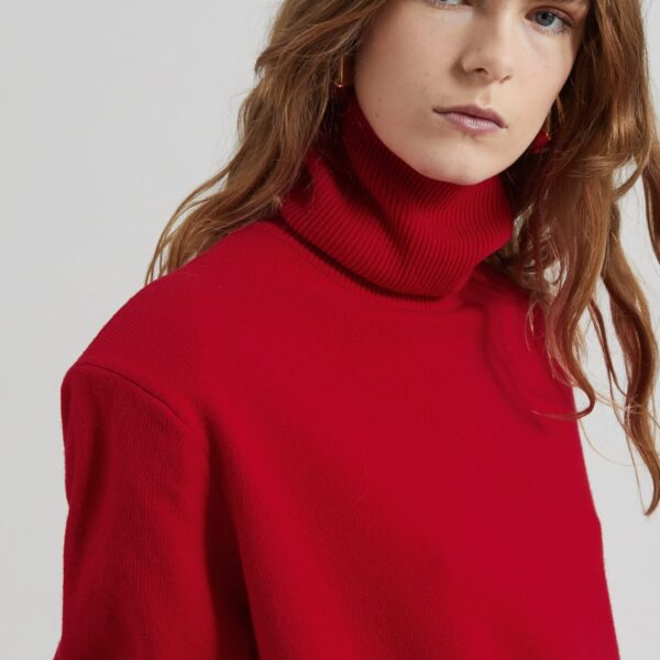 The Frankie Shop Koler Padded Knit Turtleneck - Red - Oversized Minimalist Knitwear in Red - Shop at Coveti