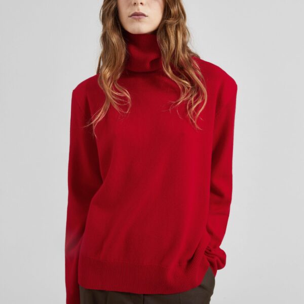 The Frankie Shop Koler Padded Knit Turtleneck - Red - Oversized Minimalist Knitwear in Red - Shop at Coveti