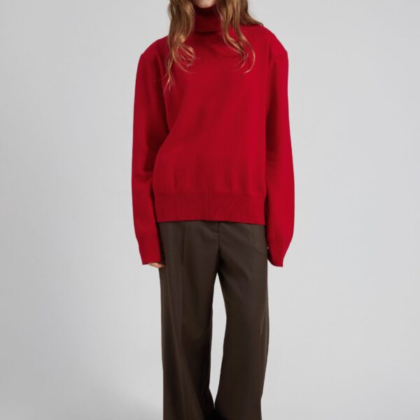 The Frankie Shop Koler Padded Knit Turtleneck - Red - Oversized Minimalist Knitwear in Red - Shop at Coveti