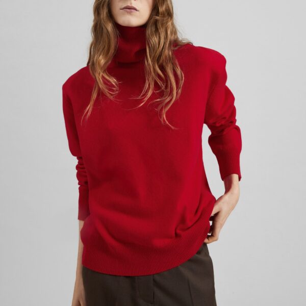 The Frankie Shop Koler Padded Knit Turtleneck - Red - Oversized Minimalist Knitwear in Red - Shop at Coveti