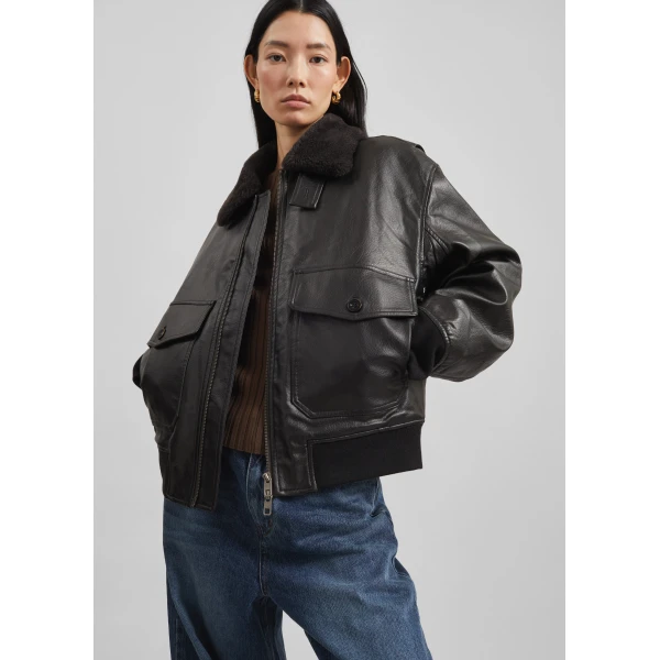 The Frankie Shop Kollam Faux Leather Boxy Jacket – Black, view 2