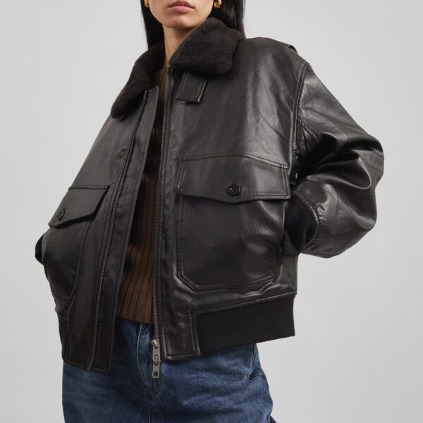 The Frankie Shop Kollam Faux Leather Boxy Jacket - Black - Oversized Minimalist Jackets in Black - Shop at Coveti
