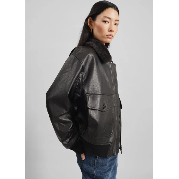 The Frankie Shop Kollam Faux Leather Boxy Jacket – Black, view 3