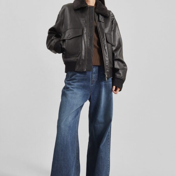 The Frankie Shop Kollam Faux Leather Boxy Jacket - Black - Oversized Minimalist Jackets in Black - Shop at Coveti