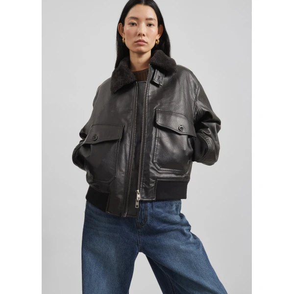 The Frankie Shop Kollam Faux Leather Boxy Jacket – Black, view 6