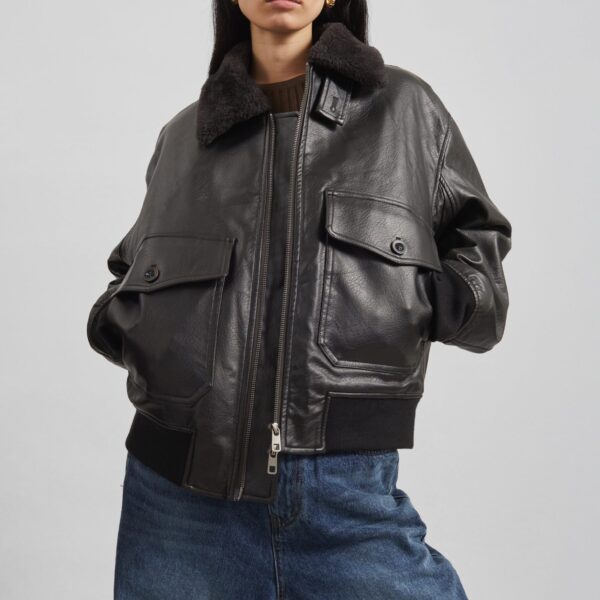 The Frankie Shop Kollam Faux Leather Boxy Jacket - Black - Oversized Minimalist Jackets in Black - Shop at Coveti