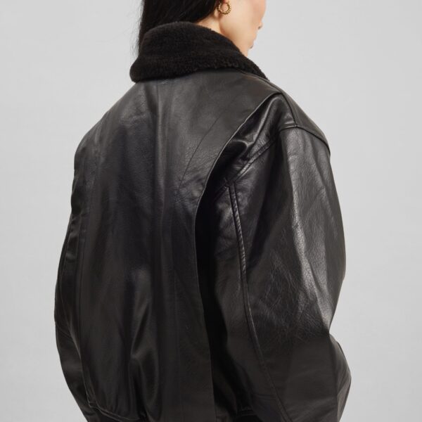 The Frankie Shop Kollam Faux Leather Boxy Jacket - Black - Oversized Minimalist Jackets in Black - Shop at Coveti