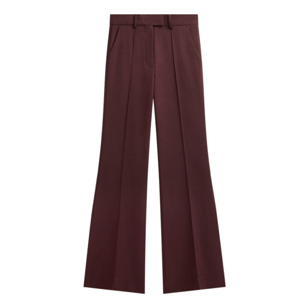The Frankie Shop Kvale Pintuck Flared Trousers - Burgundy - Oversized Minimalist Pants in Red - Shop at Coveti