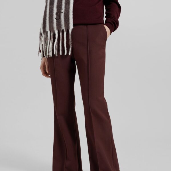 The Frankie Shop Kvale Pintuck Flared Trousers - Burgundy - Oversized Minimalist Pants in Red - Shop at Coveti
