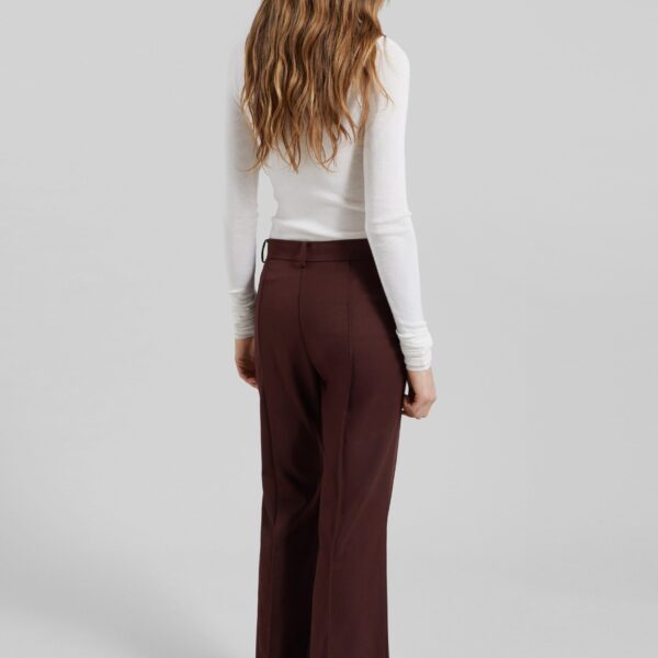 The Frankie Shop Kvale Pintuck Flared Trousers - Burgundy - Oversized Minimalist Pants in Red - Shop at Coveti