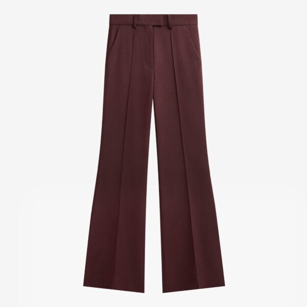 The Frankie Shop Kvale Pintuck Flared Trousers - Burgundy - Oversized Minimalist Pants in Red - Shop at Coveti