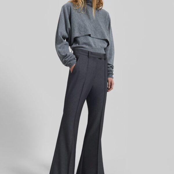 The Frankie Shop Kvale Pintuck Flared Trousers - Dark Grey - Oversized Minimalist Pants in Grey - Shop at Coveti