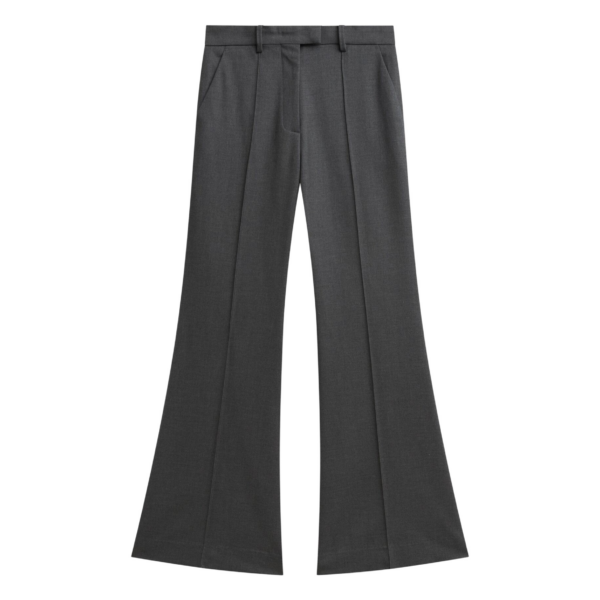 The Frankie Shop Kvale Pintuck Flared Trousers - Dark Grey - Oversized Minimalist Pants in Grey - Shop at Coveti