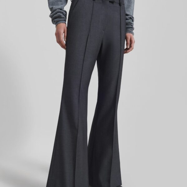 The Frankie Shop Kvale Pintuck Flared Trousers - Dark Grey - Oversized Minimalist Pants in Grey - Shop at Coveti