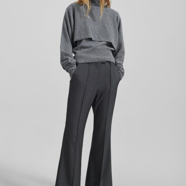 The Frankie Shop Kvale Pintuck Flared Trousers - Dark Grey - Oversized Minimalist Pants in Grey - Shop at Coveti