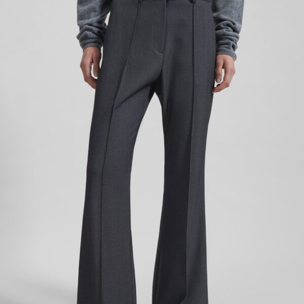 The Frankie Shop Kvale Pintuck Flared Trousers - Dark Grey - Oversized Minimalist Pants in Grey - Shop at Coveti