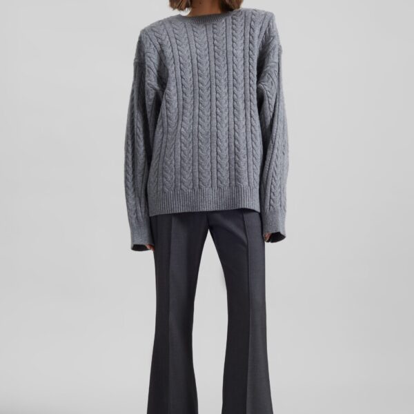 The Frankie Shop Kvale Pintuck Flared Trousers - Dark Grey - Oversized Minimalist Pants in Grey - Shop at Coveti