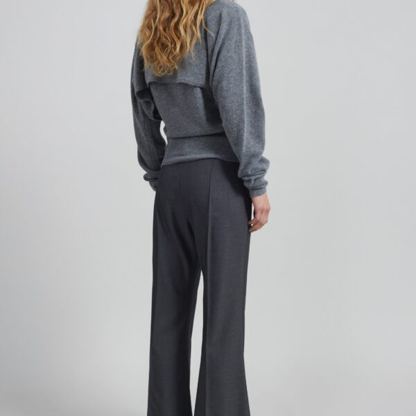 The Frankie Shop Kvale Pintuck Flared Trousers - Dark Grey - Oversized Minimalist Pants in Grey - Shop at Coveti