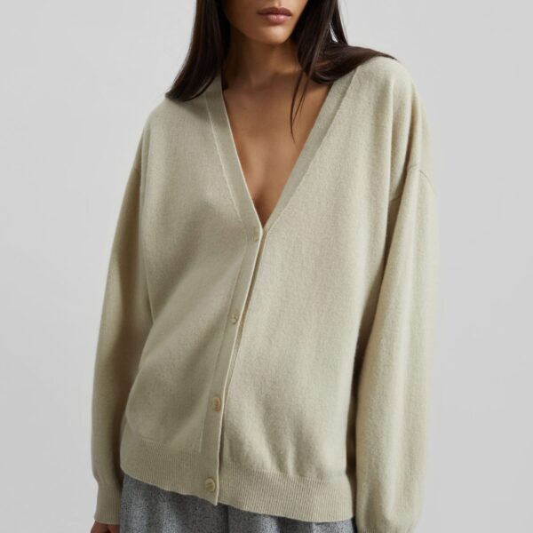 The Frankie Shop Lachen Double-Sided Wool Cardigan - Light Beige - Oversized Minimalist Knitwear in Beige - Shop at Coveti