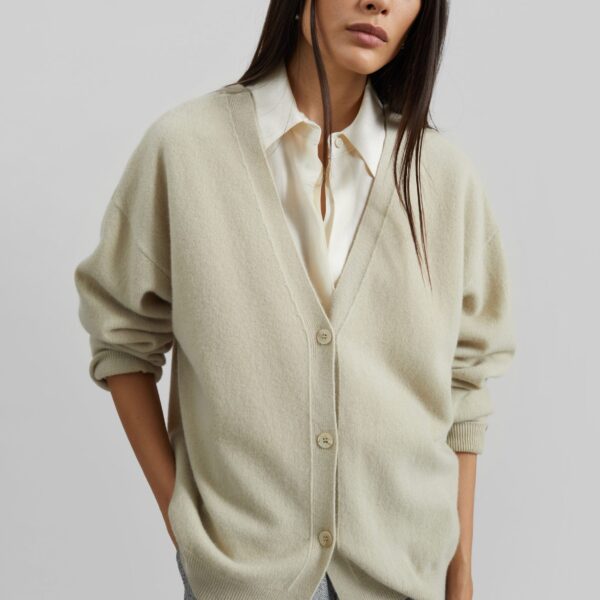 The Frankie Shop Lachen Double-Sided Wool Cardigan - Light Beige - Oversized Minimalist Knitwear in Beige - Shop at Coveti