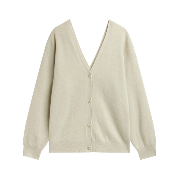 The Frankie Shop Lachen Double-Sided Wool Cardigan - Light Beige - Oversized Minimalist Knitwear in Beige - Shop at Coveti