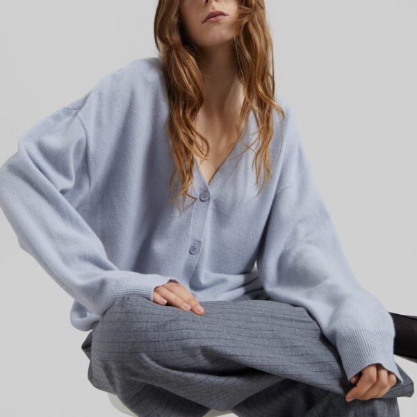 The Frankie Shop Lachen Double-Sided Wool Cardigan - Powder Blue - Oversized Minimalist Knitwear in Blue - Shop at Coveti