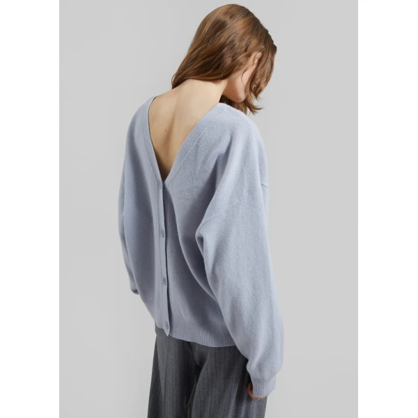 The Frankie Shop Lachen Double-Sided Wool Cardigan – Powder Blue, view 3