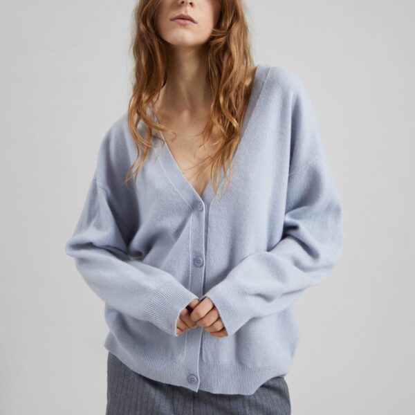 The Frankie Shop Lachen Double-Sided Wool Cardigan - Powder Blue - Oversized Minimalist Knitwear in Blue - Shop at Coveti