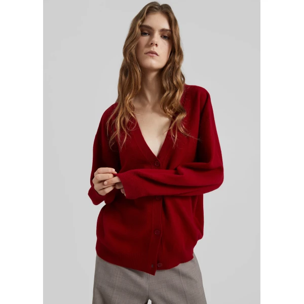 The Frankie Shop Lachen Double-Sided Wool Cardigan – Red, view 4
