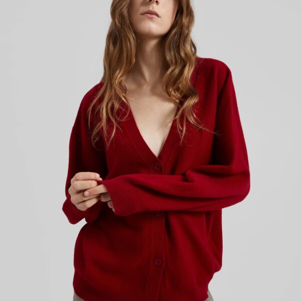 The Frankie Shop Lachen Double-Sided Wool Cardigan - Red - Oversized Minimalist Knitwear in Red - Shop at Coveti