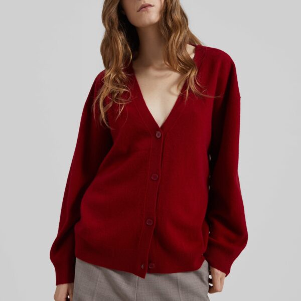 The Frankie Shop Lachen Double-Sided Wool Cardigan - Red - Oversized Minimalist Knitwear in Red - Shop at Coveti