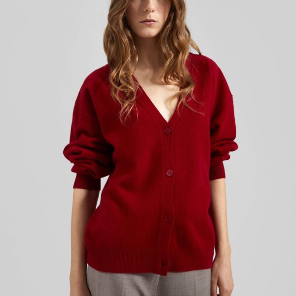 The Frankie Shop Lachen Double-Sided Wool Cardigan - Red - Oversized Minimalist Knitwear in Red - Shop at Coveti
